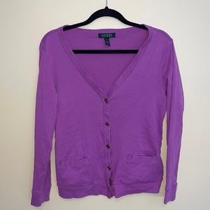 Ralph Lauren Cardigan | Bright Purple with gold buttons | Cardigan with Pockets